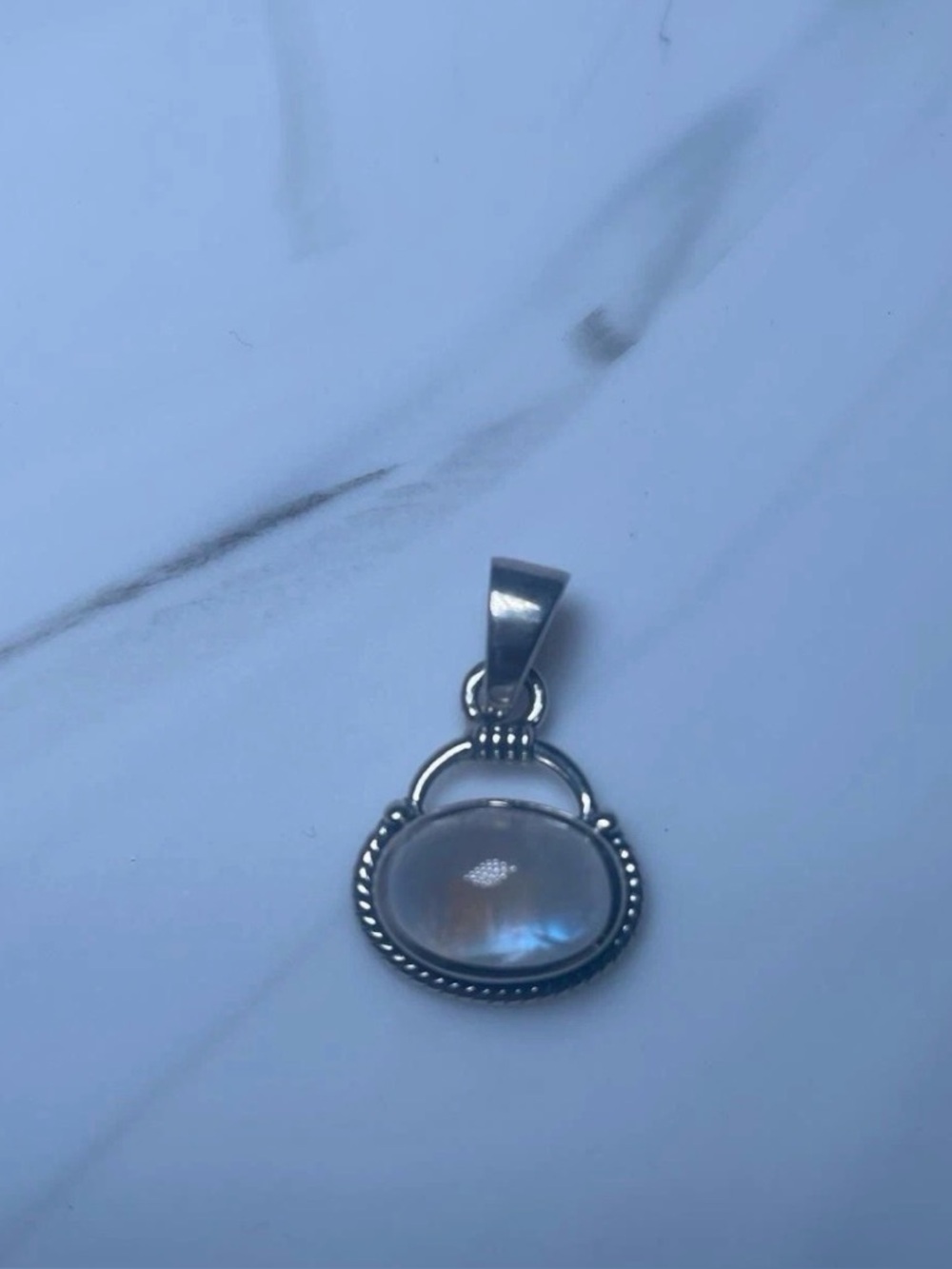 Sterling Silver Rainbow Moonstone Pendant - Blue Flash